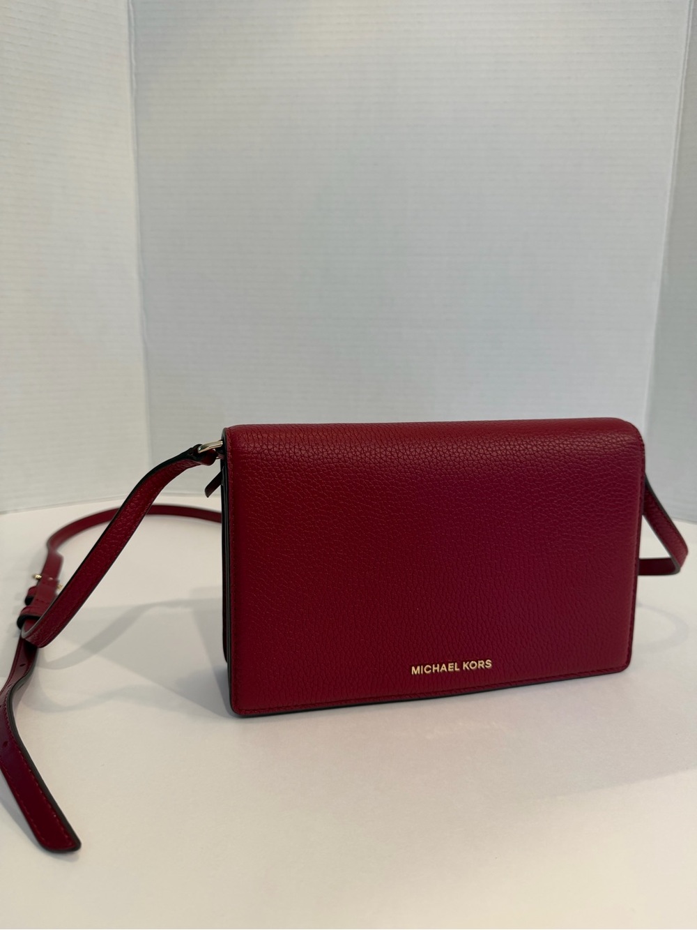 Michael Kors dark Red Pebbled Leather Crossbody with Gold Logo